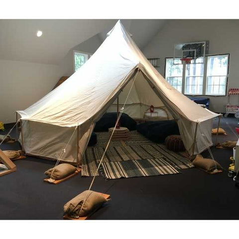 bell tent setup in a house