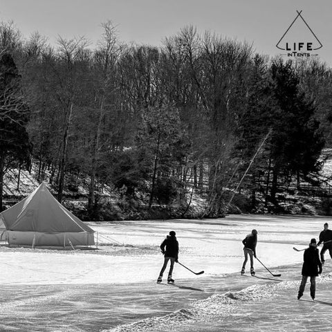 bell tent on a frozen lake