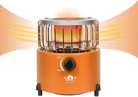 An orange portable tent heater