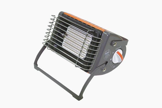 an orange and gray portable tent heater