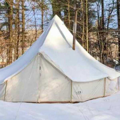 snow on a canvas bell tent
