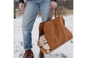 suede firewood carrier
