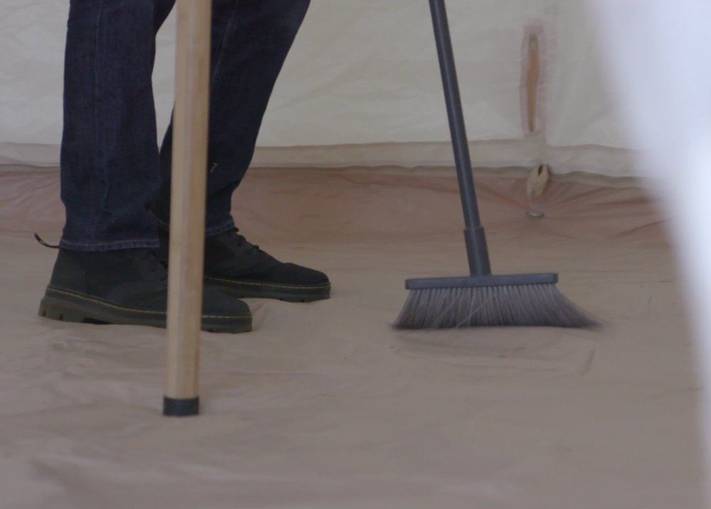 Cleaning a bell tent